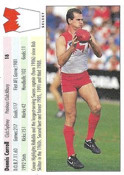 1993 Select AFL #18 Dennis Carroll Back